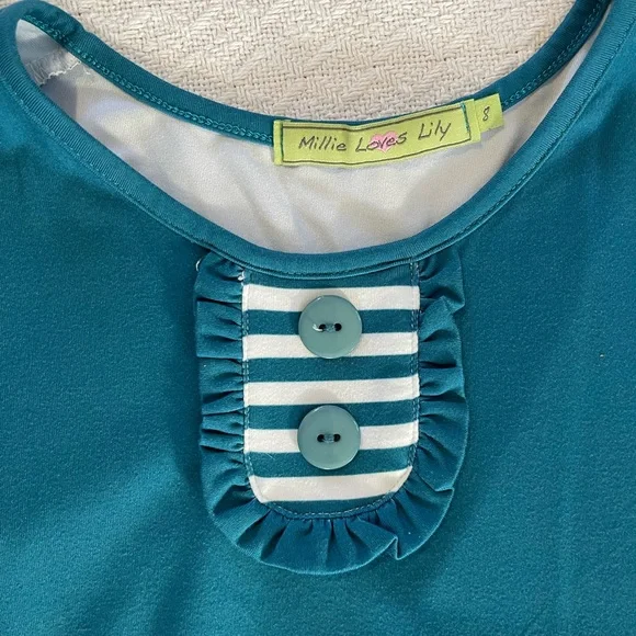 Millie Loves Lily Teal Twirl Dress with Friendship design on the Skirt - Picture 3 of 5